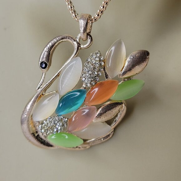 Colourful Swan Charm Pendant Necklace - Picture 1 of 8